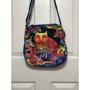Laurel Burch Cotton Crossbody Bag -"Mother Daughter in Flowers" Cats